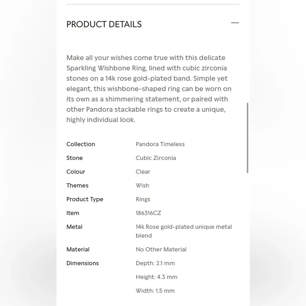 3 Pandora Wishbone Pinky Rings Rose gold and Sterling Silver Size 3 - Picture 8 of 11